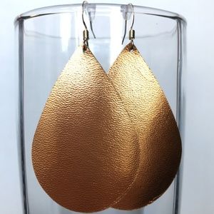 Metallic Copper Teardrop Leather Earrings